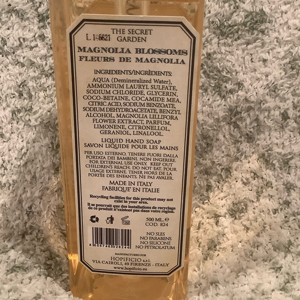 Hopificio Firenze The Secret Garden Scented Magnolia Blossoms Hand Soap NWT - Picture 10 of 16
